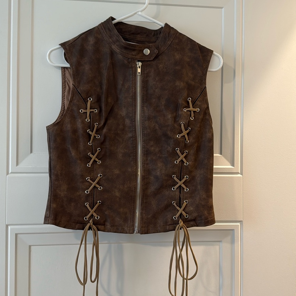 NWT Brown Faux Leather Top